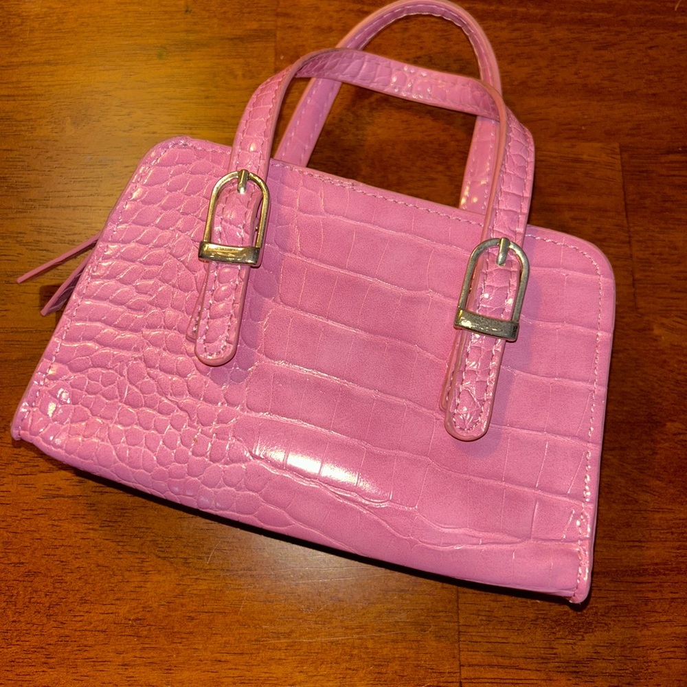 Pink Faux Crocodile-Embossed Mini Bag